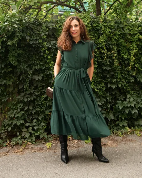 Annick - Melinda Midi Tiered Shirt Dress Green