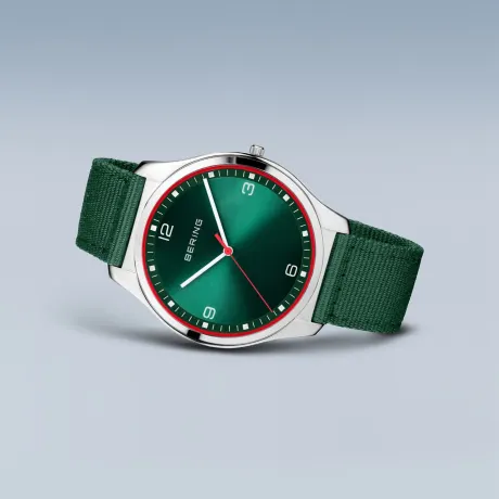 BERING - 42mm Men's Ultra Slim Stainless Steel Watch In Silver/Green