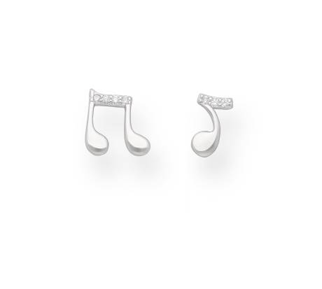 Ag Sterling - Sterling Silver   CZ Music Notes Asymmetrical Stud Earrings