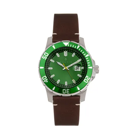 Nautis - Dive Pro 200 Leather-Band Watch w/Date - Green/Black