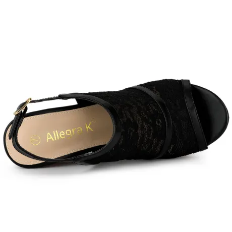 Allegra K- bout ouvert plate-forme talon dentelle cales noires sandales