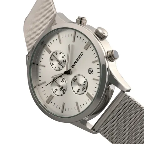Breed - Espinosa Chronograph Mesh-Bracelet Watch w/ Date - Silver/Gunmetal