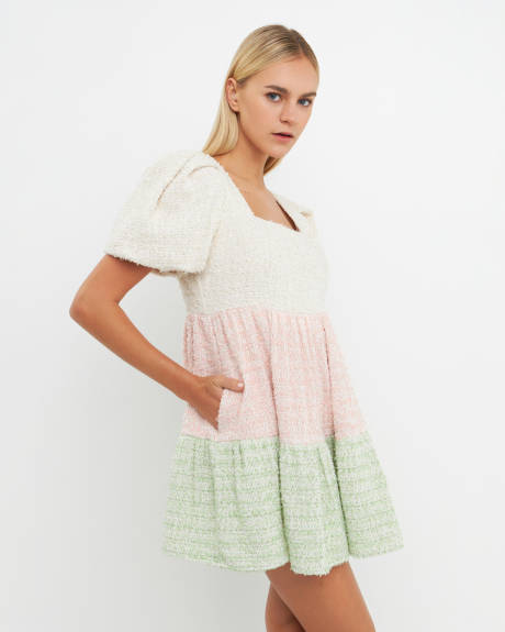 English Factory- Robe mini en tweed à blocs de couleur