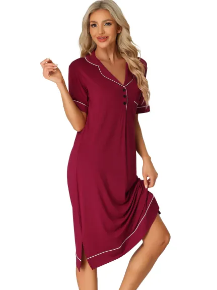cheibear - Collared Summer Button Up Lounge Nightgown