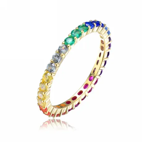 Genevive Sterling Silver 14k Yellow Gold Plating with Multi Cubic Zirconia Eternity Ring