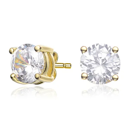 Genevive Sterling Silver 14k Yellow Gold plated with Clear Cubic Zirconia Solitaire 7mm Stud Earrings