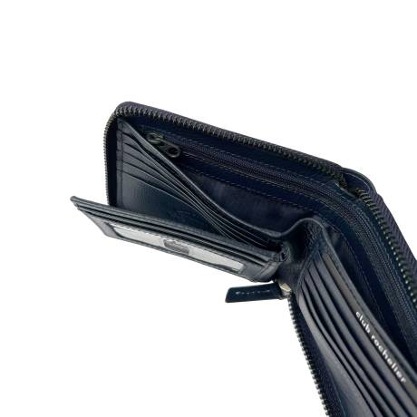 Club Rochelier Men's Leather Zipper Around with Center Wing Wallet