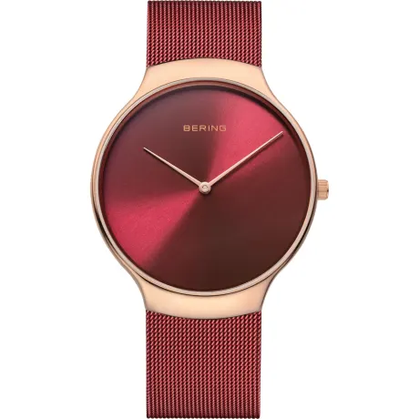 BERING - 38mm Men's Charity Stainless Steel Watch In Rose Gold/Red