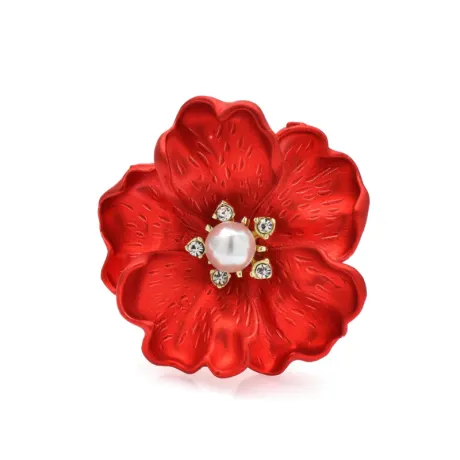 Red & Faux Pearl Flower Brooch  - Don't AsK