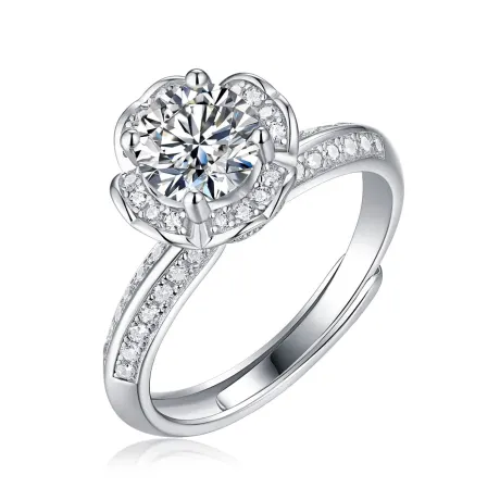 Stella Valentino Sterling Silver 2ctw Lab Created Moissanite Tulip Pave Engagement Adjustable Ring