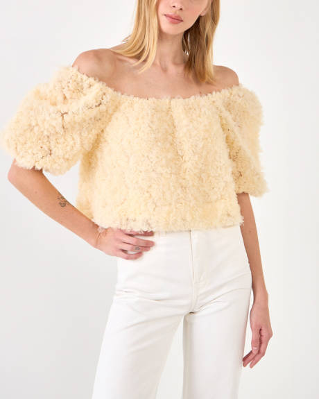endless rose- Floral Tulle Puff Sleeve Top