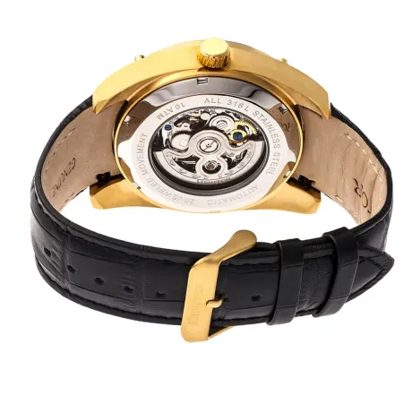 Heritor Automatic Daniels Semi-Skeleton Leather-Band Watch - Rose Gold/Black