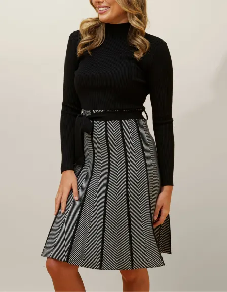 Annick - Fiola Dress Knit Solid Mock Herringbone Skirt Black