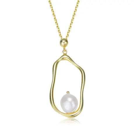 Collier avec pendentif halo de perles d'eau douce véritables en argent sterling plaqué or 14 carats