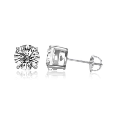 Genevive Sterling Silver White Gold Plated with Clear Cubic Zirconia Solitaire Screw Back 5mm Stud Earrings