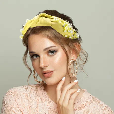 Unique Bargains - Faux Pearl Bead Fashion Knotted Headband