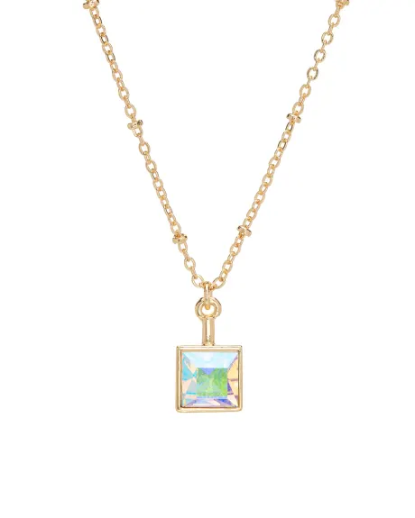 Goldtone  Aurora Borealis crystal Square Pendant Necklace made with Quality Austrian Crystals - MICALLA