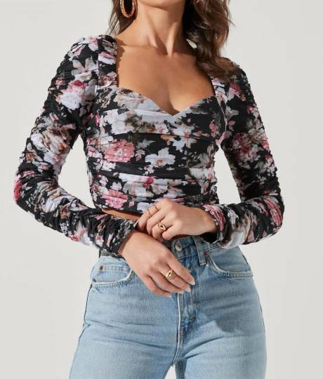 ERICA FLORAL RUCHED TOP