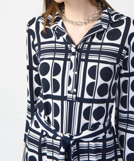 Joseph Ribkoff - Dot Print Silky Knit Belted Shirt Dress