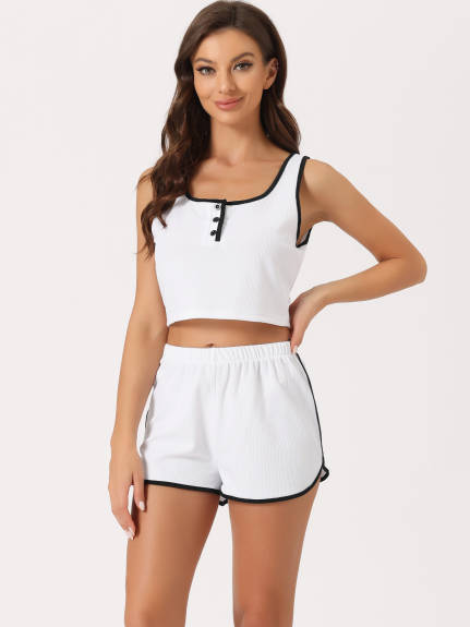 cheibear - Summer Loungewear Crop Tank Top with Shorts