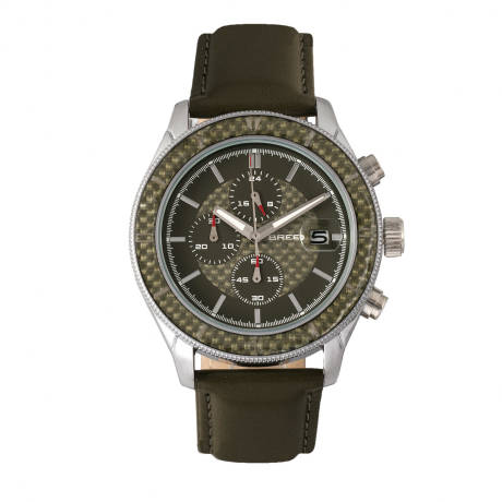 Breed - Maverick Chronograph Leather-Band Watch w/Date - Silver/Olive