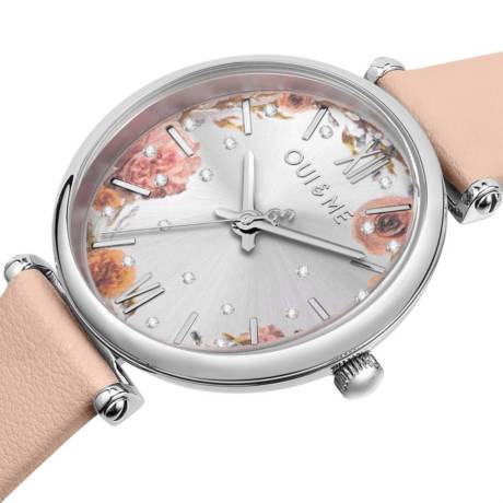 OUI & ME-Etoile 33mm 3 Hand Silver Flower Dial Watch With Stainless Steel Case And Nude Recycled Leather Strap