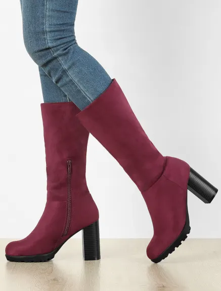 Allegra K - Mid Calf Block Heel Boots