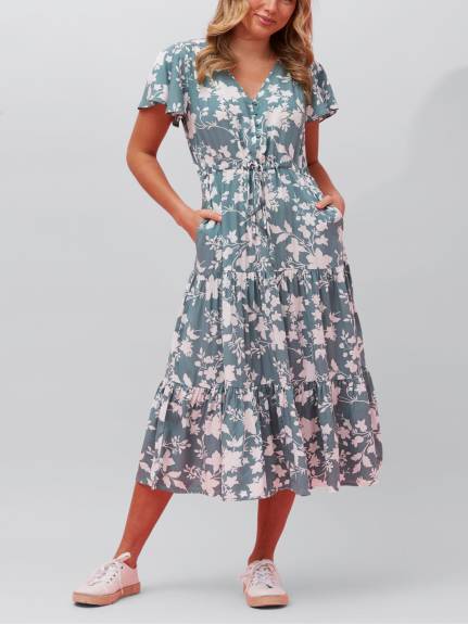 Annick - Agata Dress Fit & Flare Floral Tiered Green