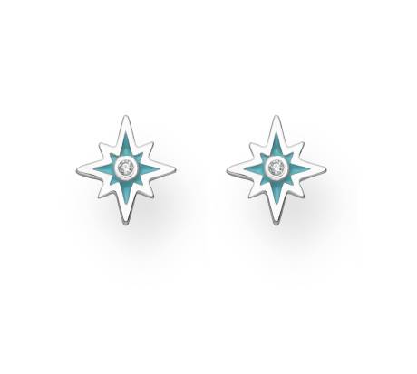 Ag Sterling - Sterling Silver Blue   CZ North Star Stud Earrings