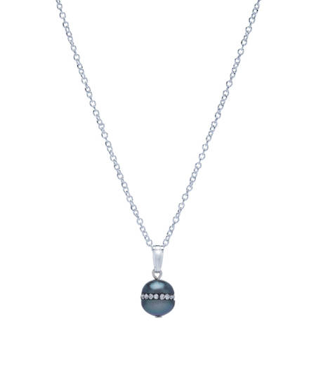Sterling Silver & Black Freshwater Pearl with CZ Dainty Pendant Necklace  - Signature Pearls