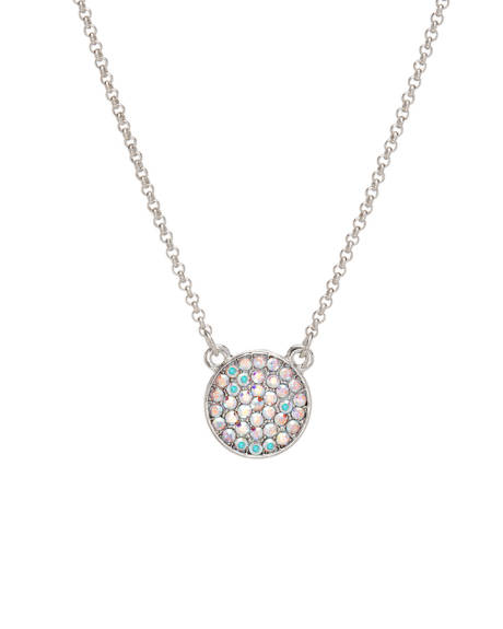 Silvertone & Aurora Borealis Crystal Pave Circular Pendant Necklace- callura