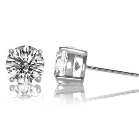 Genevive Sterling Silver White Gold Plated with Clear Cubic Zirconia Solitaire 7mm Stud Earrings