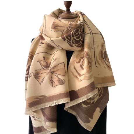 Warm and luxurious winter scarf with tonal roses in coffee- Don't AsK