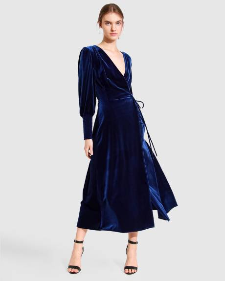 Belle & Bloom Current mood robe portefeuille en velours - bleu royal