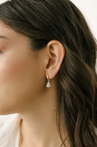 Goldtone & Clear Crystal Trillium Huggie Hoop Earrings- callura