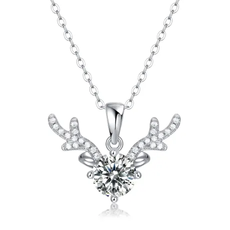 Stella Valentino Sterling Silver 1ctw Lab Created Moissanite Solitaire Pave Antler Pendant Layering Necklace