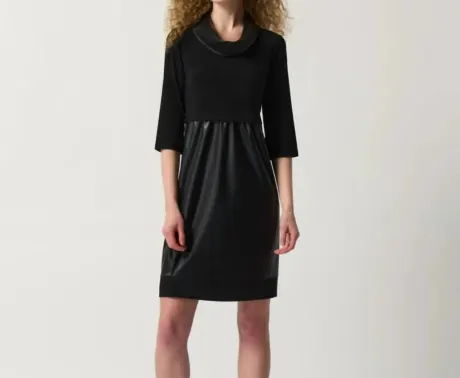 Joseph Ribkoff - Faux-Leather And Knit Cocoon Dress