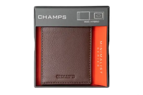 CHAMPS Minimalist Leather RFID Mag-Hybrid Cardholder Wallet, Brown