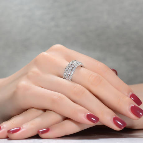 Genevive Sterling Silver White Gold Plated with Clear Round and Marquise Cubic Zirconia Eternity Ring