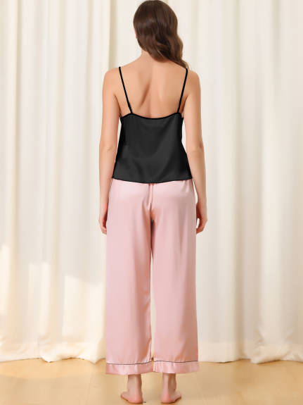 cheibear - Camisole Pants Silky Summer Nightwear Set