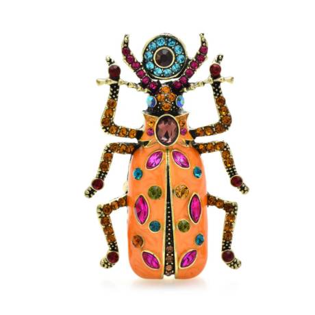 Broche  omniscient scarabée en cristal orange et multicolore- Don't AsK