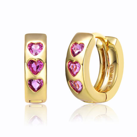 Rachel Glauber 14k Yellow Gold Plated with Heart Pink Cubic Zirconia Hoop Earrings