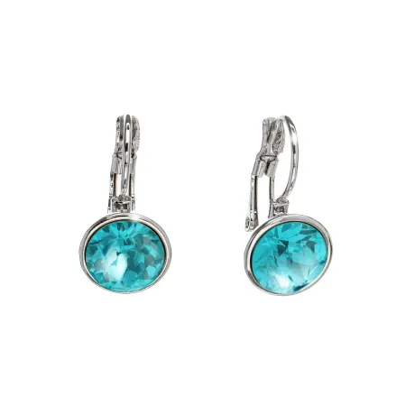 Silvertone Light Turquoise crystal Leverback Earrings made with Quality Austrian Crystals - MICALLA