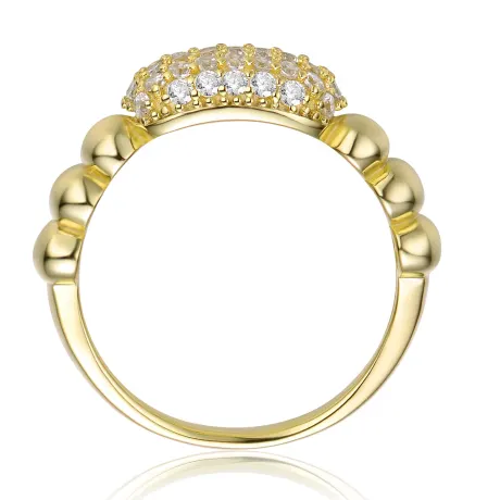 Genevive Sterling Silver 14k Yellow Gold Plated with Cubic Zirconia Pave Scalloped Ring