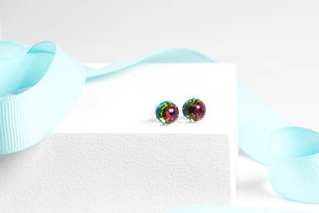 Disco ball Crystal stud earrings made with Quality Austrian Crystals in Heliotrope - MICALLA