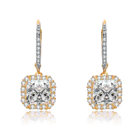 Genevive Sterling Silver with Clear Square Cubic Zirconia Drop Earrings