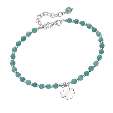Bracelet en Argent Sterling avec Perles d'Agate Bleue & Charm Trèfle par Ag Sterling