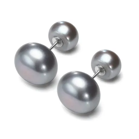 Boucles d'oreilles clous en perle de culture d'eau douce grise en forme de bouton- Signature Pearls