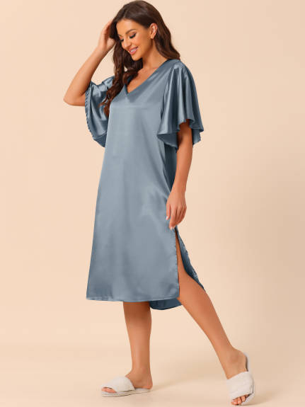 cheibear - Flare Bell Sleeve Satin Nightgown