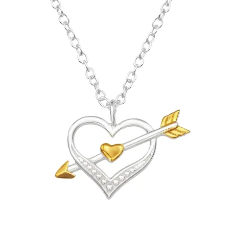 Sterling Silver and 18K Gold Plated Heart and Arrow Pendant Necklace - Ag Sterling